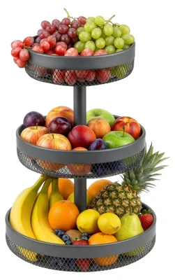 Immagine prodotto di eluno Vassoio portafrutta, cestino per il pane rotondo a 3 ripiani, ciotola per la frutta, cesto per la frutta, Ø 20 cm, 25 cm e 30 cm in metallo grigio