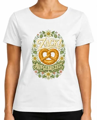 Imagen del producto de Zack! Pretzel, Edelweiss, traje tradicional, camisa de traje tradicional, pantalones de cuero, camiseta para mujer, blanco, talla XL