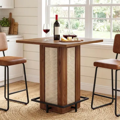 Immagine prodotto di Tavolino da bar Tribesigns, tavolino da bistrot in rattan da 80 cm, tavolino alto quadrato con poggiapiedi, tavolino da cucina, ideale per cucine di piccole dimensioni e angoli colazione