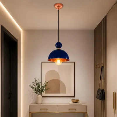 Produktbild von Opviq, Moderne Pendelleuchte Navy Blau, Metall, Ø21 H:10 cm, E27 | 100% Melamin