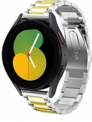 Produktbild von Strap-it Stahlarmband - Kompatibel mit Samsung Galaxy Watch 5 Armband 40mm Ersatzarmband Edelstahl - Faltschließe - Hochwertiges Material - für Smartwatch 20mm Armband Silber / Gold