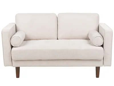 Produktbild von BELIANI 2-Sitzer Sofa Hellbeige Stoffbezug mit Holzbeinen Dekokissen Dicken Sitzkissen Losen Sitz- & Rückenkissen Schmalen Armlehnen Retro Wohnzimmer