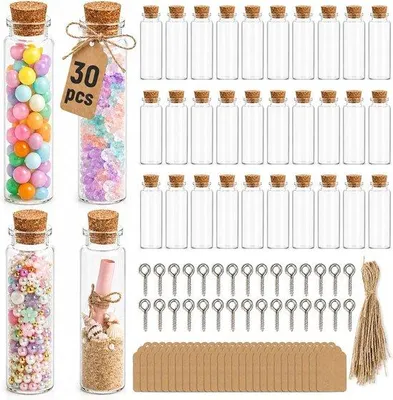 Obrázek produktu pro Mini skleněné lahvičky, 30 kusů - průhledné - s korkovou zátkou - ideální pro DIY dekorace