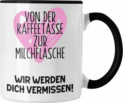Produktbild von Trendation - Mutterschutz Geschenk Kollegin Tasse Abschied Werdende Mama Abschiedsgeschenk Arbeitskollegin Von Kaffeetasse Zur Milchflasche (Schwarz)