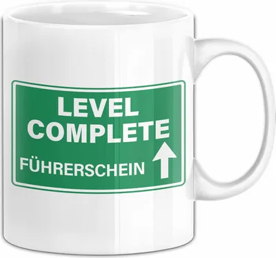 Produktbild von Führerschein Bestanden Geschenk Tasse Bestandener Führerschein Level Complete Führerschein Fahrschule Kaffee-Becher (Weiß)