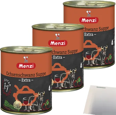 Produktbild von Menzi Ochsenschwanz Suppe Extra viel Rindlfeisch Konzentriert 3er Pack (3x800ml Dose) + usy Block