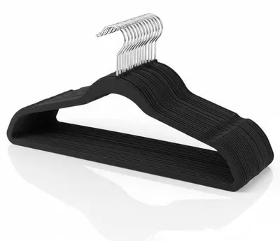 Produktbild von Famanu Premium Velours Kleiderbügel – 20 Stück – Dünn – Stabil und rutschfest – Für schwere Kleidung – Schwarz