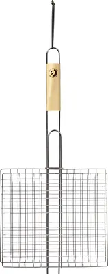 Produktbild von Best Sporting Grillkorb mit Holzgriff I 27 x 24 x 3 cm I verstellbar Grillgutwender rechteckig I Edelstahl mit langem Griff I Grillhalter I Gemüse Grillkorb I Grillkorb Edelstahl I Grillgitter