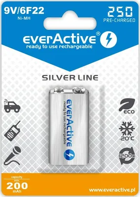 Produktbild von Everactive EVHRL22-250, Wiederaufladbarer Akku, 9V, Nickel-Metallhydrid (NiMH), 9 V, 1 Stück(e), 250 mAh
