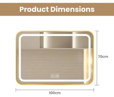 Image de Miroir de salle de bain LED - Miroir mural avec cadre métallique - 70 x 100 cm - 3 couleurs de lumière (3000–6000 K) - Anti-buée - Contrôle tactile