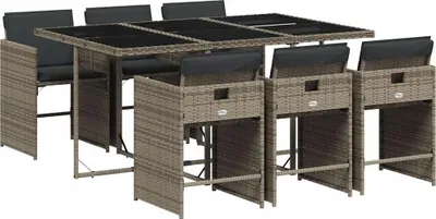 Image de vidaXL Ensemble de jardin 7 pièces avec coussins Gris Poly rotin