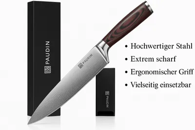 Produktbild von Kochmesser – PAUDIN N1 – 20 cm – Messer japanischer Art – Extrem scharf - Professionelle Messer - Profi Küchenmesser - Chefmesser - Allzweckmesser