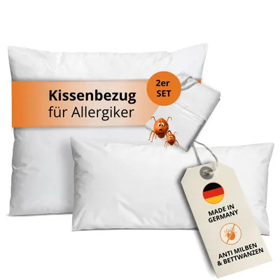 Produktbild von sleepling – 2er Set Komfort 100 Evolon Kissenbezug, Encasing Kopfkissen, Milbenbezug, milbenkotdicht, Hausstauballergiker geeignet, 80 x 80 cm, weiß