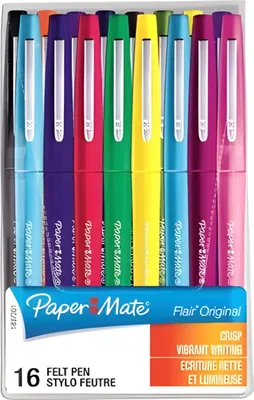 Produktbild von Paper Mate Flair Filzstifttift | mittlere Spitze (0,7 mm) | farblich sortiert | Tasche mit 16 Stiften