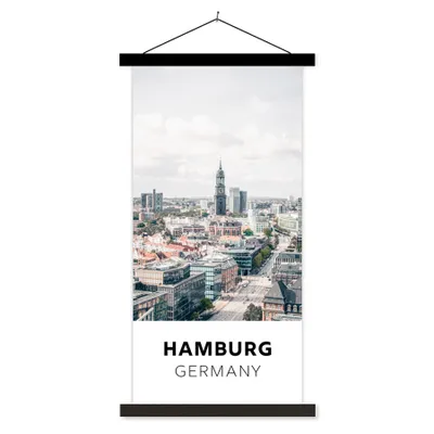 Produktbild von MuchoWow® Textilposter Hamburg - Deutschland - Architektur 90x180 cm mit schwarzem Rahmen - Dekoration Wohnzimmer