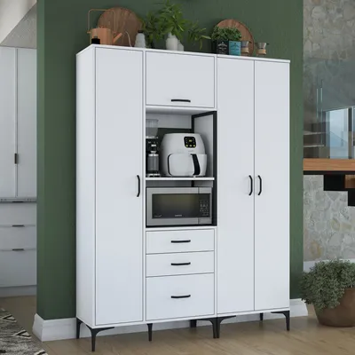 Produktbild von Skye Decor, JE131 - 2989, Mehrzweckschrank, Weiß, 100 % MELAMINBESCHICHTETE Spanplatte der Güteklasse E1, 150 x 40 x 198,6 cm