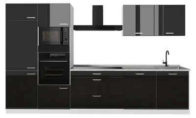 Produktbild von Küchenzeile Vicco R-Line Schwarz Hochglanz/Weiß 340 cm ohne Arbeitsplatte, Model 66592