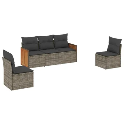 Produktbild von vidaXL 5-tlg. Garten-Sofagarnitur mit Kissen Grau Poly Rattan