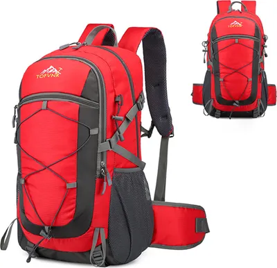 Produktbild von 36-55L Trekkingrucksack, Herren/Damen Wasserdichter Rucksack, Reiserucksack, Schulrucksack, Outdoorrucksack für Wandern, Trekkingstöcke, Rot