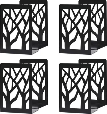 Produktbild von Schwarze Eisen-Buchstützen Baumdesign 4 Paar Anti-Rutsch Bookends