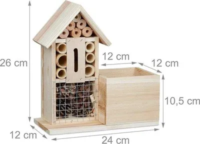 Produktbild von Famanu Insektenhotel Design aus natürlichen Materialien - Für Bienen, Marienkäfer und Schmetterlinge - 26x24x12cm