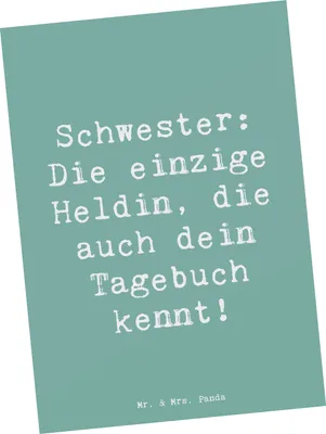 Produktbild von Mr. & Mrs. Panda Postkarte Spruch Schwester Heldin - Meeresbrise - Geschenk, Familiengeschenk, Ansichtskarten, Familie, bildkarte, Grußkarte, Geschwister, Geburtstage