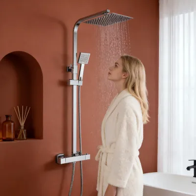 Duschsystem mit Thermostat, 20 cm Regendusche, höhenverstellbar 70-110 cm