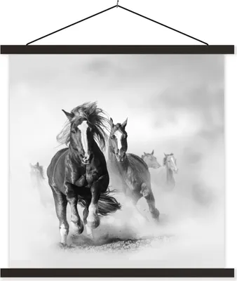 Produktbild von MuchoWow® Textilposter Pferde - Tiere - Illustration 90x90 cm mit schwarzem Rahmen - Magnetisches
