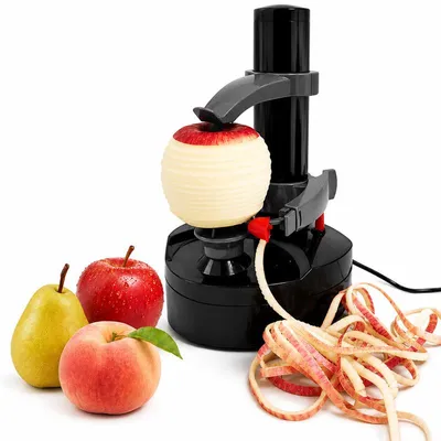 Produktbild von Elektrischer Kartoffelschäler mit 6 Ersatzklingen, Automatischer Obst- und Gemüseschäler für Kartoffeln, Äpfel und Birnen, Batteriebetrieb & Netzteil