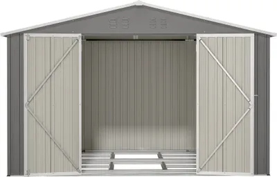 Produktbild von XXXL Metall Gerätehaus mit Fundament Satteldach 300x252x191cm Geräteschuppen Garten Schuppen Pultdach Grau