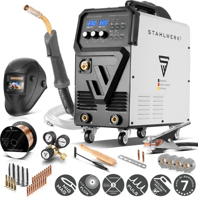 Immagine prodotto di Saldatrice ad arco schermata a gas STAHLWERK 4-in-1 combinata MIG 270 Puls Pro - completamente equipaggiata - funzione ad impulsi, 270 A, azionamento a 4 rulli, funzione Lift-TIG e MMA