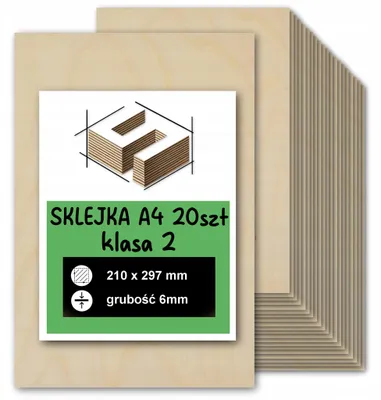 Zdjęcie produktu dla Sklejka brzozowa, formatki prostokątne do grawerowania laserowego – CNC, modelarstwo, pirografia, decoupage, malowanie, dekoracje i rękodzieło DIY – klasa 2 – A4, 21 × 29,7 cm (210 × 297 mm) – 6 mm – 20 szt.