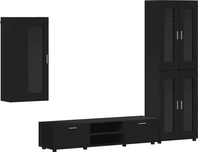 Produktbild von TV-Schrankset mit Schubladen FLORIN 3 pcs Schwarz Holzwerkstoff