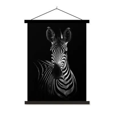 Produktbild von MuchoWow® Textilposter Zebra - Schwarz - Weiß - Tiere 90x120 cm mit schwarzem Rahmen - Dekoration