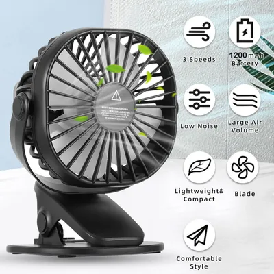 Produktbild von USB Clip Mini Tischventilator mit Batterie Tisch Lüfter Ventilator Mini Fan Schwarz