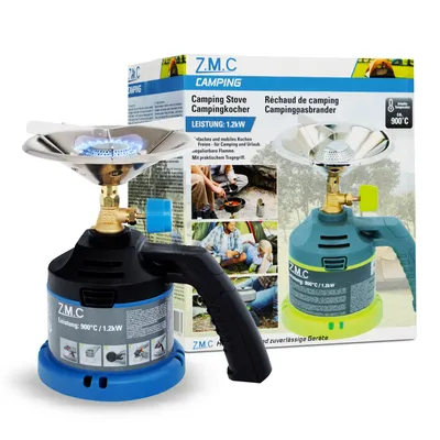 Produktbild von ZMC Tragbare Gaskocher 1-flammig Campingkocher mit Griff Kartuschenkocher 1,2KW Stechkartusche Kohleanzünder Butangasbrenner ohne Gaskartusche
