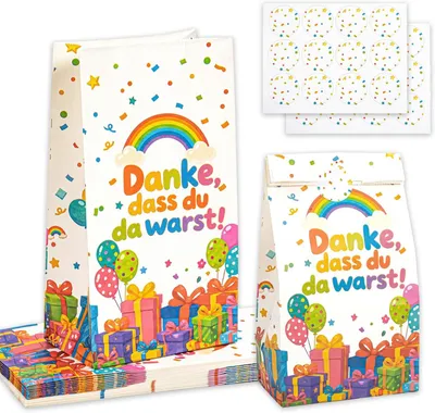 Imagen del producto de Bolsas de regalo para niños, de papel kraft, 20 unidades, 8x13x24 cm, ideales para fiestas de cumpleaños infantiles
