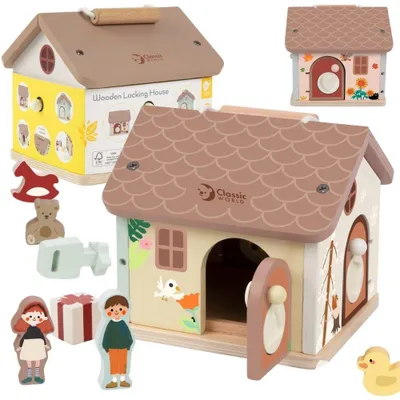 Obrázok produktu pre Drevený zmyslový vzdelávací domček Classic World so zámkami a kľúčmi 11 ks.