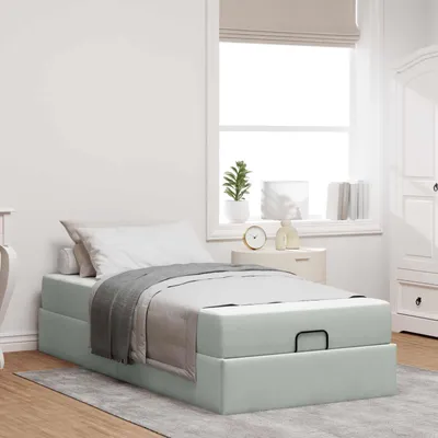 Image de Lit de luxe - Ensemble lit et matelas, 2 pièces, gris clair, velours
