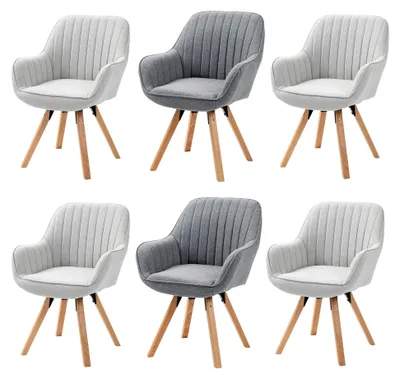 Produktbild von Drehbare Esszimmerstühle 6er Set Küchenstuhl Polsterstuhl mit Armlehne Sessel Schminkstuhl aus Stoff Massivholzbeine für Esszimmer Wohnzimmer Arbeitszimmer, Bunt