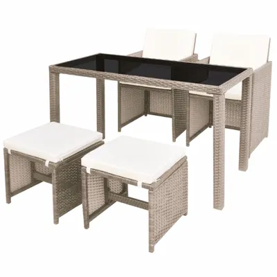 Produktbild von vidaXL 5-tlg. Garten-Essgruppe mit Auflagen Poly Rattan Beige