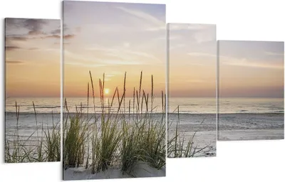 Produktbild von Bild auf Leinwand - Leinwandbild - 4 Teile - Westen Sonne Strand - 120x70cm - Wand Bild - Wanddeko - Wandbilder - Leinwanddruck - Bilder - Wanddekoration - Leinwand bilder - Wandbild - DL120x70-4201