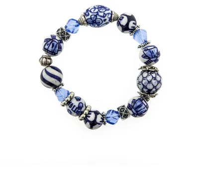 Image de Heinen Delfts Blauw – Bracelet en perles céramiques – Élastique