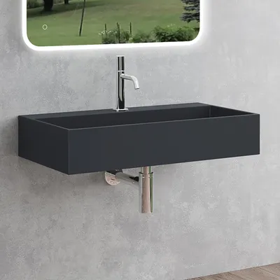 Produktbild von Mai & Mai Waschbecken Aufsatzwaschbecken Hängewaschbecken aus Mineralguss 80x40x14cm in Antrazit matt mit Armaturloch Col6028