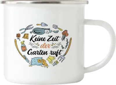 Produktbild von Keine Zeit Der Garten Ruft Emaille Tasse Hobby-Gärtner Pflanzen-Fans Garten Blumen Geschenkidee