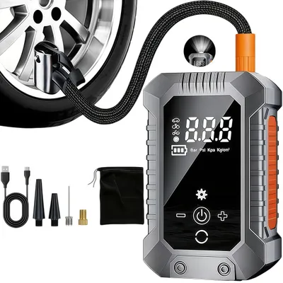 Produktbild von Elektrische Luftpumpe mit 3900mAh Akku, 150PSI, Tragbar Fahrradpumpe, LED Licht, USB-Aufladung, Mini Kompressor für Alle Ventile, Auto, Fahrrad