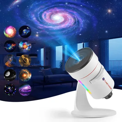 Produktbild von Sternenprojektor - Nachtlicht für das Zimmer - 10 HD-Weltraumscheiben - 360°-Drehung - Für Kinder - Weiß