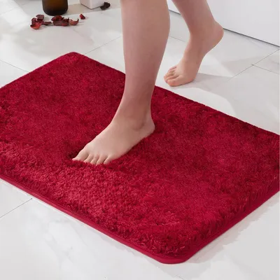 Immagine prodotto di Tappeto da bagno antiscivolo, morbido, rosso, 50x80 cm, in microfibra, assorbente, lavabile in lavatrice