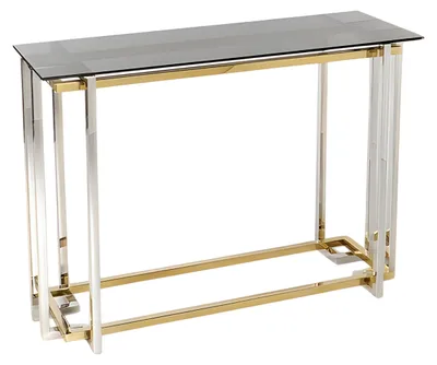Zdjęcie produktu dla Elegancki złoty stolik konsolowy wykonany z metalu i szkła