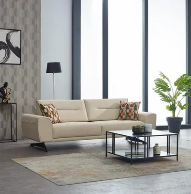 Produktbild von Polstersofa Stoffsofa Couch Dreisitzer Sofa 3 Sitzer Beige Moderne Couchen